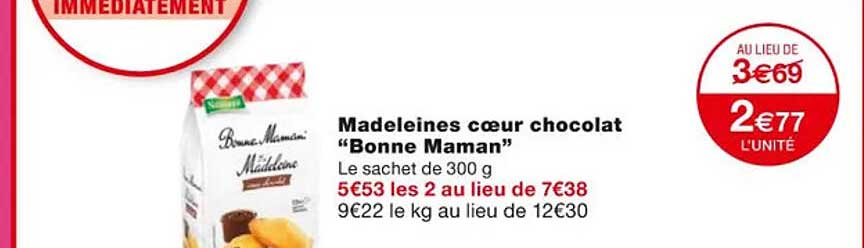 madeleines cœur chocolat "bonne maman"