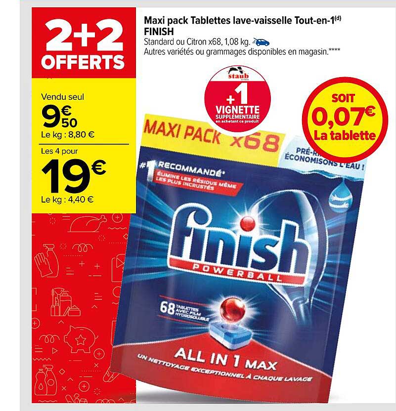 maxi pack tablettes lave-vaisselle tou-en-1 finish