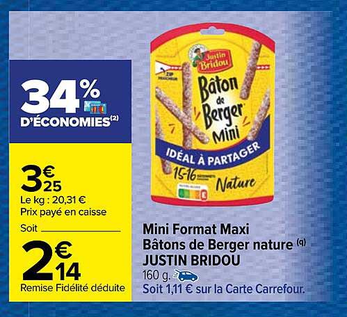 mini format maxi bâtons de berger nature justin bridou