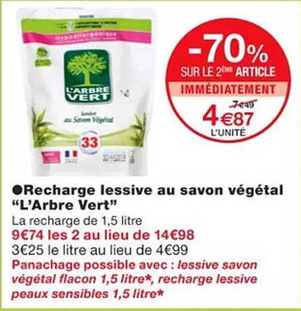 recharge lessive au savon végétal "l'arbre vert"
