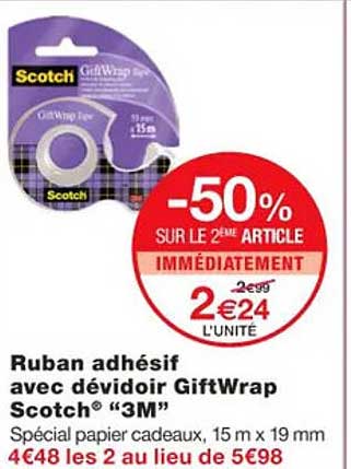Ruban Adhésif Avec Dévidoir GiftWrap Scotch "3m"