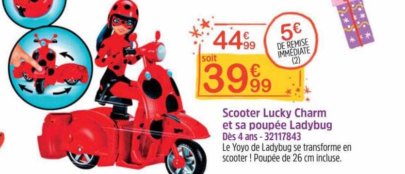 scooter lucky charm et sa poupée ladybug