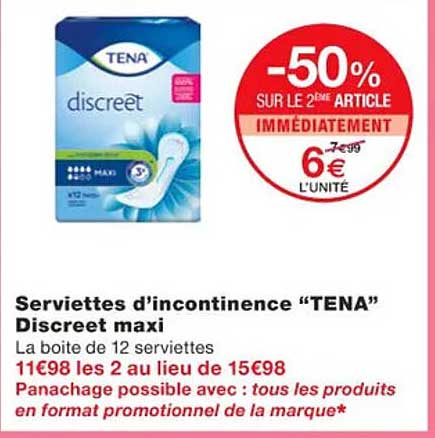 serviettes d'incontinence "tena" discreet maxi
