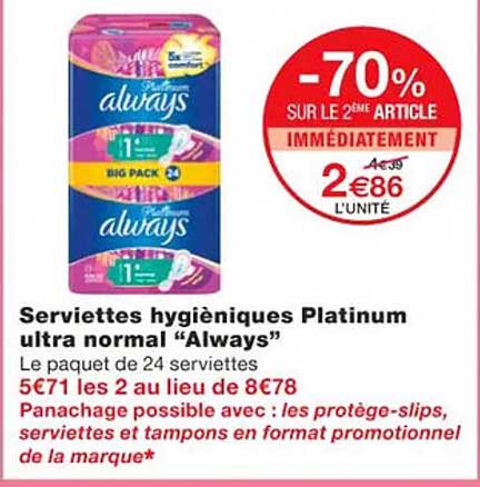 serviettes hygiéniques platinum ultra normal "always"