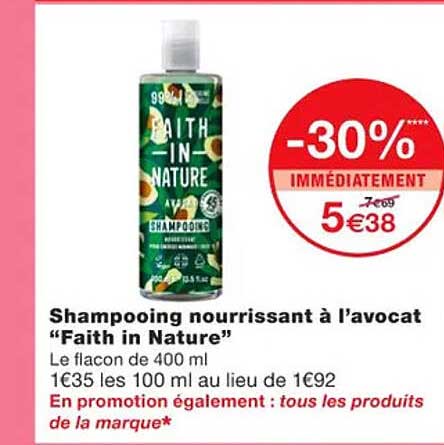 shampooing nourrissant à l'avocat "faith in nature"