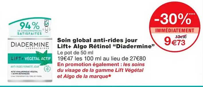 soin global anti-rides jour lift+ algo rétinol "diadermine"