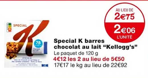 Special K Barres Chocolat Au Lait "kellogg's"