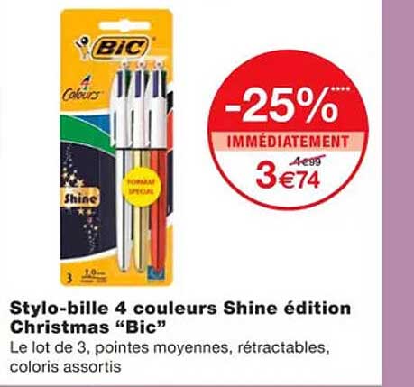 stylo-bille 4 couleurs shine édition christmas "bic"
