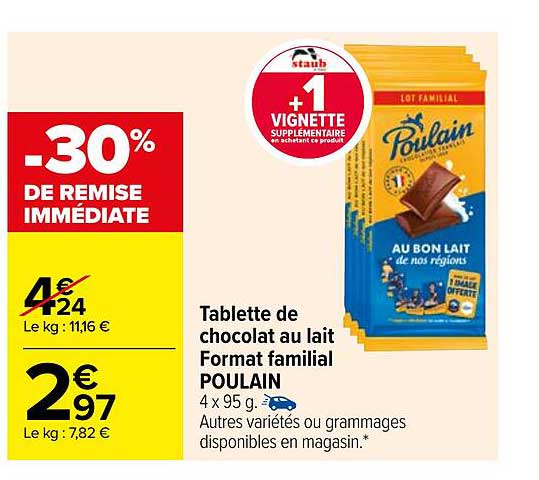 tablette de chocolat au lait format familial poulain