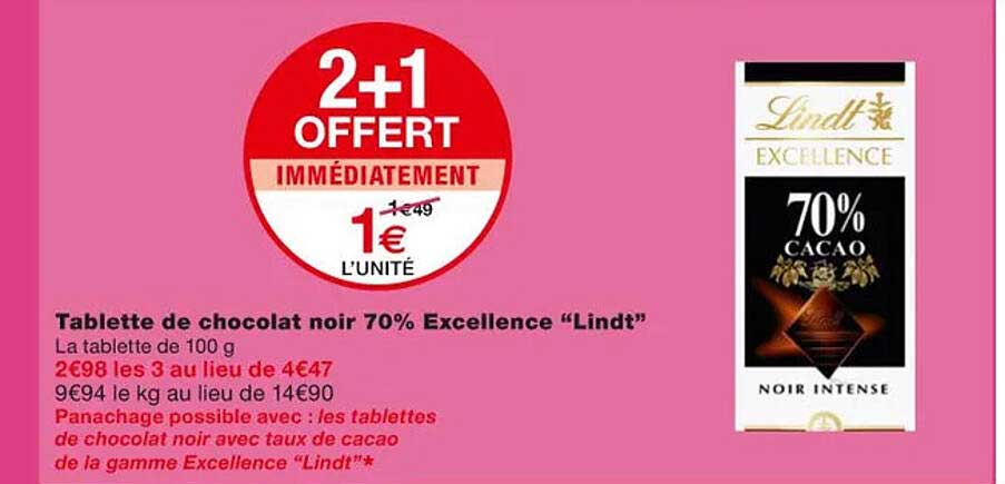 Tablette De Chocolat Noir 70% Excellence "lindt"