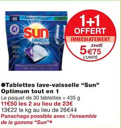 tablettes lave-vaisselle "sun" optimum tout en 1