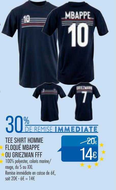 tee shirt homme floqué mbappe ou griezman fff