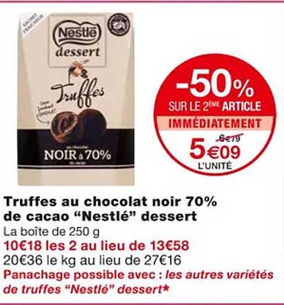 Truffes Au Chocolat Noir 70% De Cacao "nestlé" Dessert