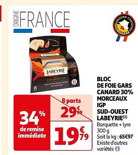 bloc de foie gras canard 30% igp sud-ouest labeyrie
