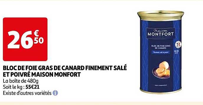bloc de foie gras de canard finement salé et poivré maison montfort