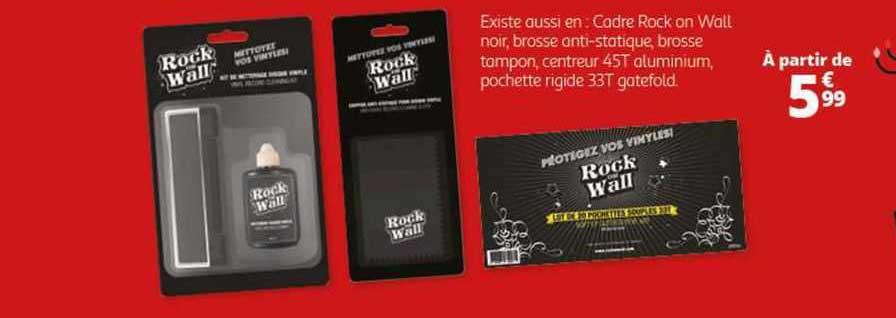 cadre rock on wall noir, brosse anti-statique, brosse tampon, centreur 45t aluminium, pochette rigide 33t gatefold