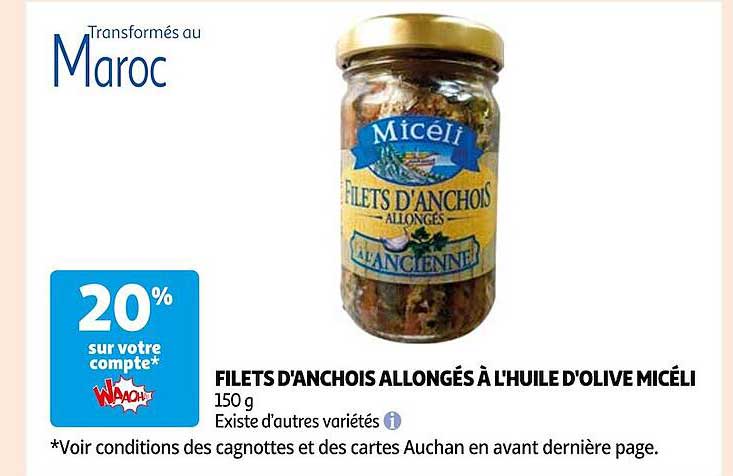 filets d'anchois allongés à l'huile d'olive micéli