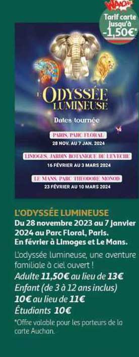 l'odyssée lumineuse du 28 novembre 2023 au 7 janvier 2024 au parc floral, paris