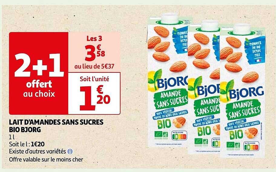 lait d'amandes sans sucres bio bjorg