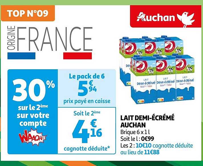 lait demi-écrémé auchan
