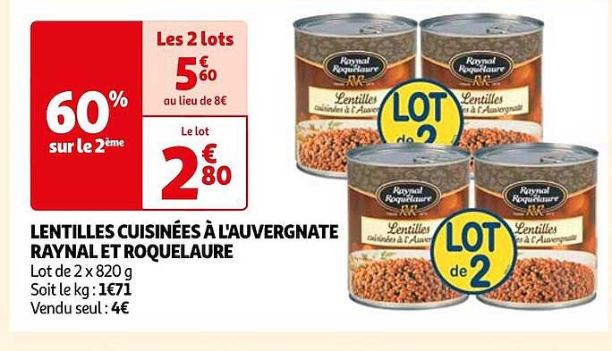 Lentilles Cuisinées à L'auvergnate Raynal Et Roquelaure