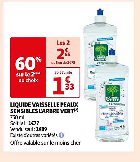 Liquide Vaisselle Peau Sensibles L'arbre Vert