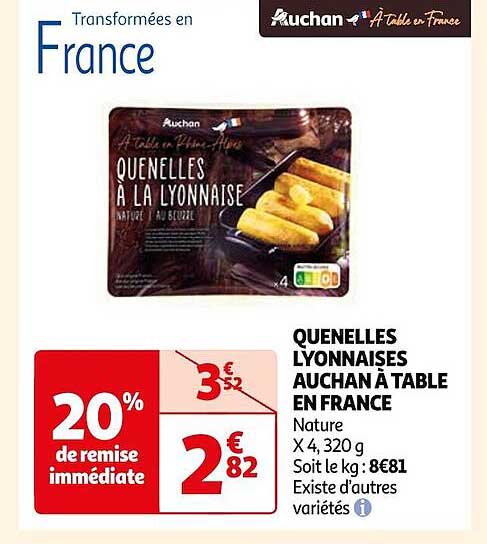 quenelles lyonnaises auchan à table en  france