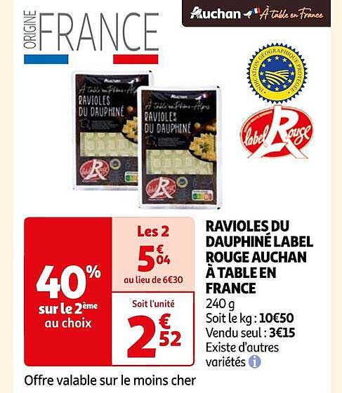 Ravioles Du Dauphiné Label Rouge Auchan à Table En France
