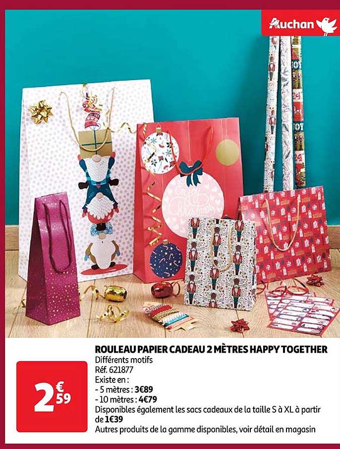 rouleau papier cadeau 2 mètres happy together