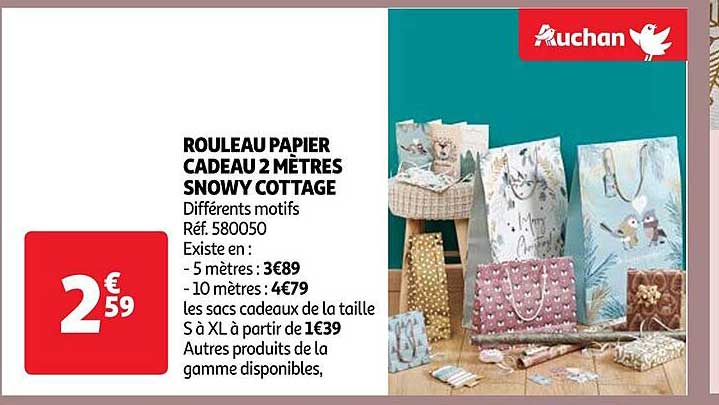 rouleau papier cadeau 2 mètres snowy cottage