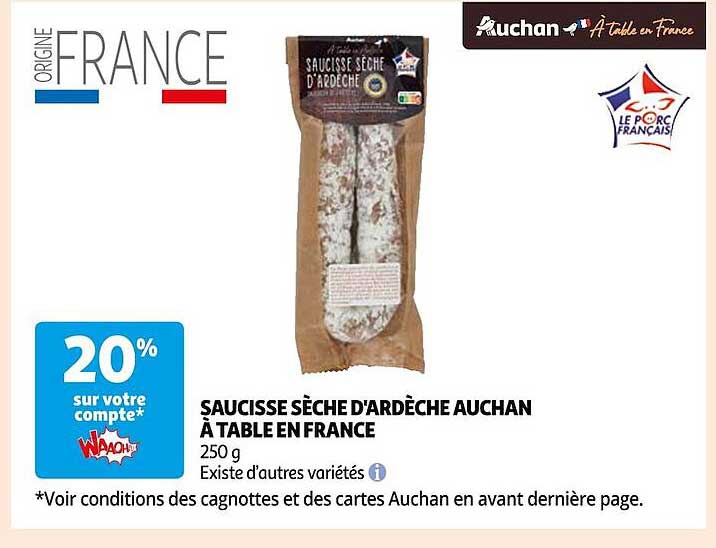 saucisse sèche d'ardèche auchan à table en france