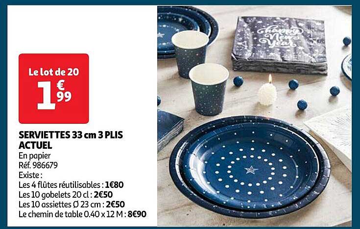 serviettes 33 cm 3 plis actuel