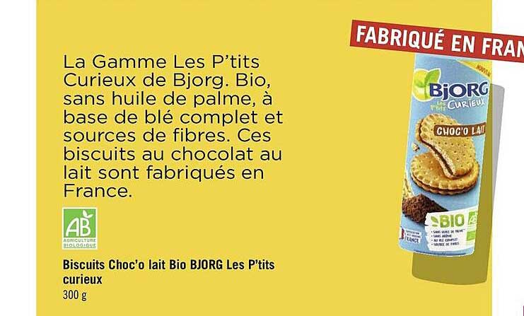 biscuits choc'o lait bio bjorg les p'tits curieux