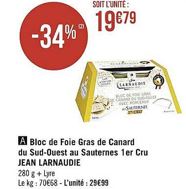 bloc de foie gras de canard du sud-ouest au sauternes 1er cru jean larnaudie