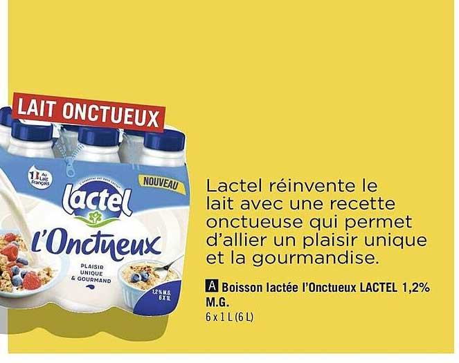 boisson lactée l'onctueux lactel 1,2% m.g.