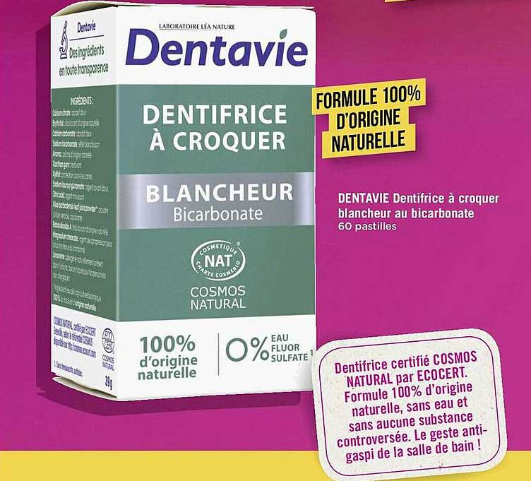 dentavie dentifrice à croquer blancheur au bicarbonate