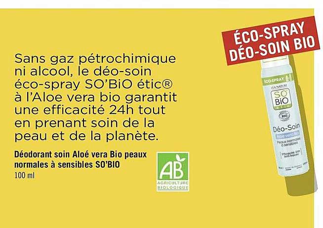 déodorant soin aloé vera bio peaux normales à sensibles so'bio