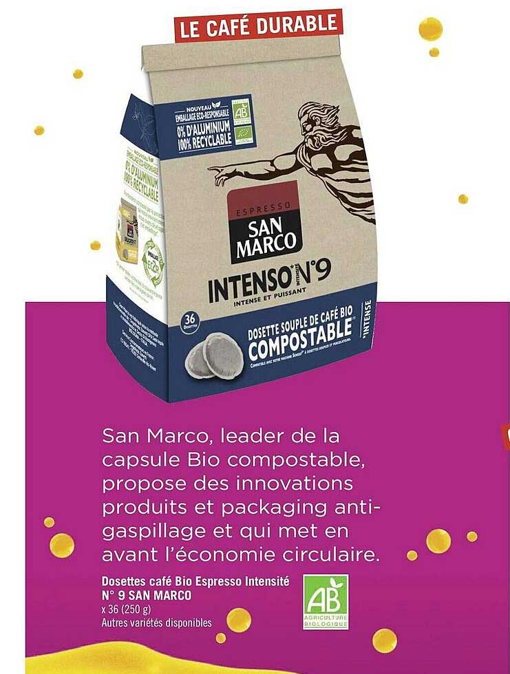 dosettes café bio espresso intensité n°9 san marco
