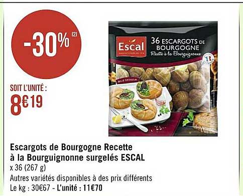 escargots de bourgogne recette à la bourguignonne surgelés escal