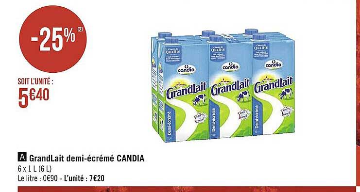 grandLait demi-écrémé candia