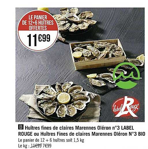huîtres fines de claires marennes oléron n°3 label rouge ou huîtres fines de claires marennes oléron n°3 bio