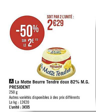 la motte beurre tendre doux 82% m.g. président