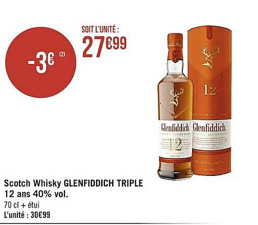 scotch whisky glenfiddich triple 12 ans 40% vol.
