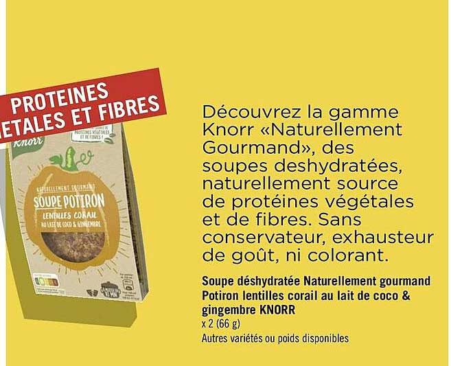 soupe déshydratée naturellement gourmand potiron lentilles corail au lait de coco & gingembre knorr