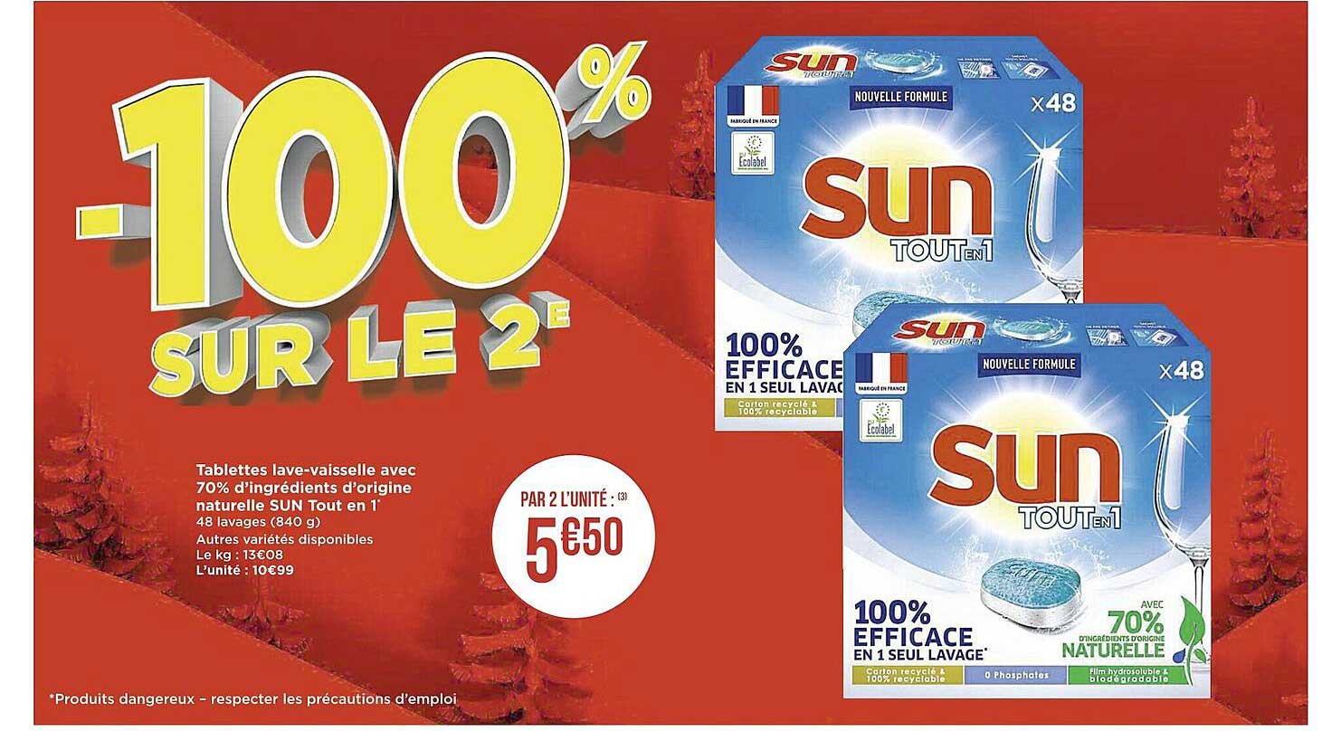 tablettes lave-vaisselle avec 70% d'ingrédients d'origine naturelle sun tout en 1