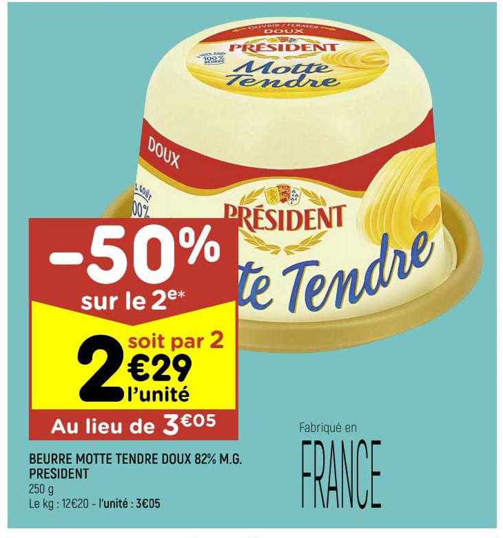beurre motte tendre doux 82% m.g. président
