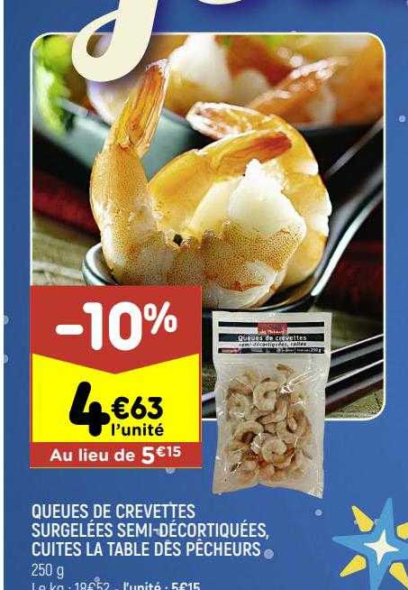 Queues De Crevettes Surgelées Semi-décortiquées, Cuites La Table Des Pêcheurs