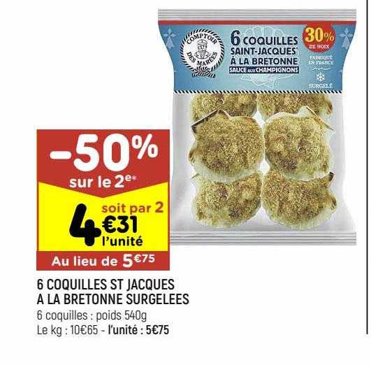 6 coquilles st jacques à la bretonne surgelées