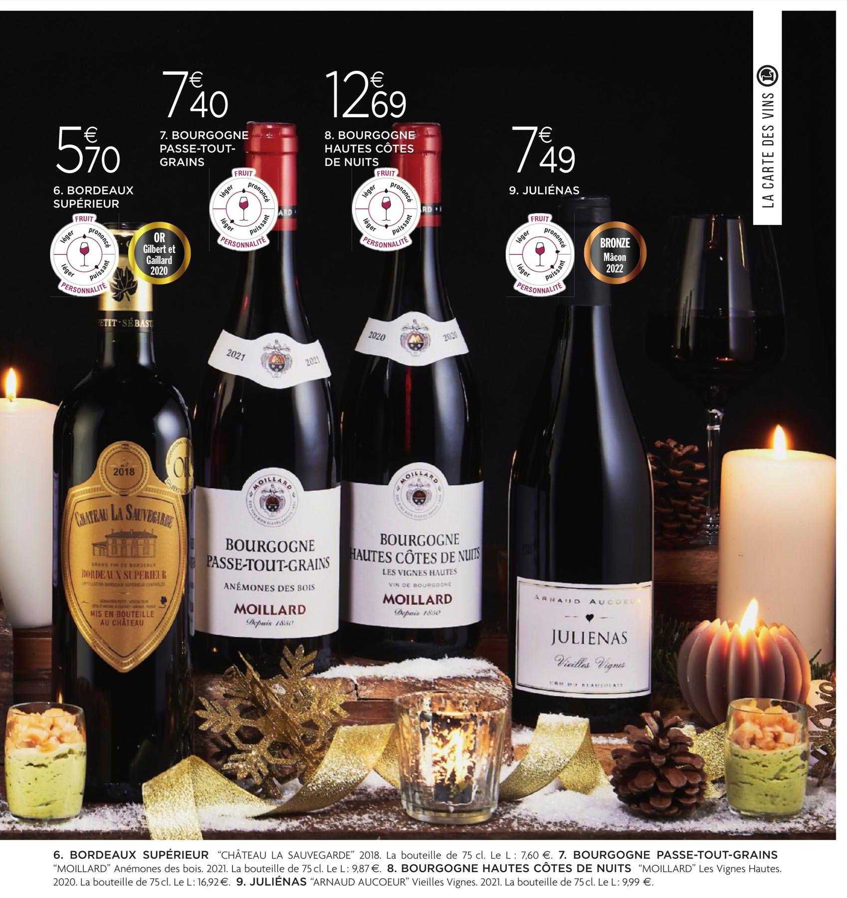 bordeaux supérieur, bourgogne passe-tout-grains, bourgogne hautes côtes de nuits, juliénas