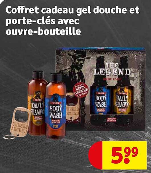 coffret cadeau gel douche et porte-clés avec ouvre-bouteille